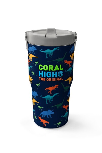 Coral High Lacivert Mavi Dinozor Desenli Katlanır Ağızlıklı Çelik Termos 600ml 38920 - 2