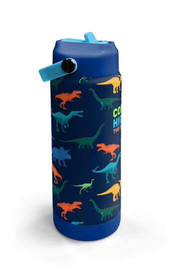 Coral High Lacivert Mavi Dinozor Desenli Katlanır Ağızlıklı Çelik Termos 650 ml 38386 - 3