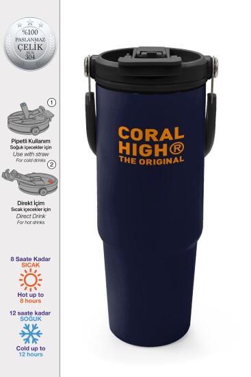 Coral High Lacivert Pipetli ve Direkt İçim Çelik Termos 900 ml 38760 - Coral High