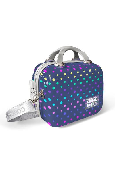 Coral High Lacivert Puantiye Desenli Omuz Askılı PC Makyaj Çantası 16901 - 1