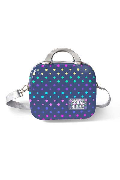 Coral High Lacivert Puantiye Desenli Omuz Askılı PC Makyaj Çantası 16901 - 9