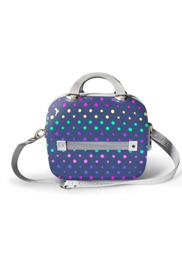 Coral High Lacivert Puantiye Desenli Omuz Askılı PC Makyaj Çantası 16901 - 5