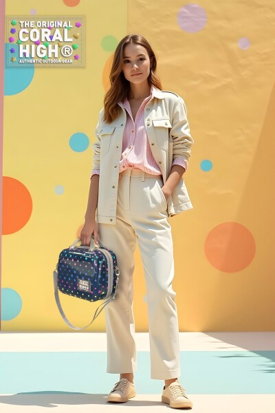 Coral High Lacivert Puantiye Desenli Omuz Askılı PC Makyaj Çantası 16901 - 2