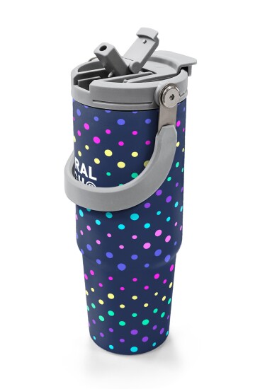 Coral High Lacivert Puantiyeli Desenli Pipetli ve Direkt İçim Çelik Termos 900 ml 38714 - 2