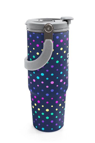 Coral High Lacivert Puantiyeli Desenli Pipetli ve Direkt İçim Çelik Termos 900 ml 38714 - 6