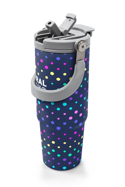 Coral High Lacivert Puantiyeli Desenli Pipetli ve Direkt İçim Çelik Termos 900 ml 38714 - 2