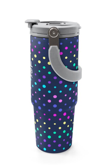 Coral High Lacivert Puantiyeli Desenli Pipetli ve Direkt İçim Çelik Termos 900 ml 38714 - 5