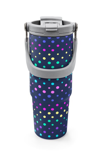 Coral High Lacivert Puantiyeli Desenli Pipetli ve Direkt İçim Çelik Termos 900 ml 38714 - 7