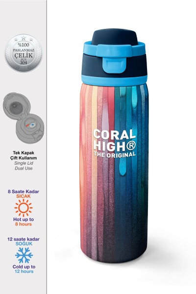 Coral High Lacivert Renkli Pipetli ve Direkt İçim Çelik Termos 800 ml 38550 - 1
