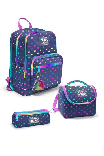 Coral High Lacivert Renkli Puantiyeli 3’lü Okul Çanta Seti SET0123672 