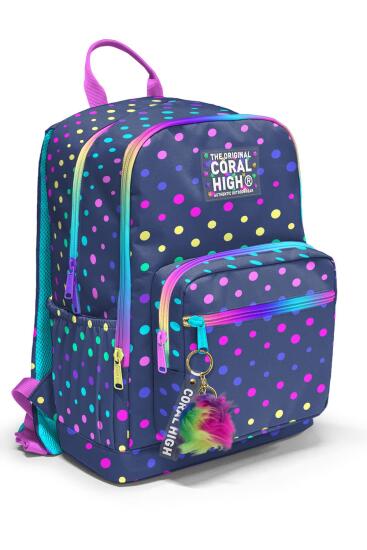 Coral High Lacivert Renkli Puantiyeli Okul Sırt Çantası 23672 - Coral High