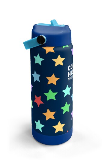 Coral High Lacivert Renkli Yıldız Desenli Katlanır Ağızlıklı Çelik Termos 650 ml 38309 - 3