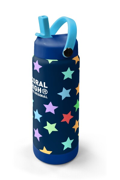 Coral High Lacivert Renkli Yıldız Desenli Katlanır Ağızlıklı Çelik Termos 650 ml 38309 - 2