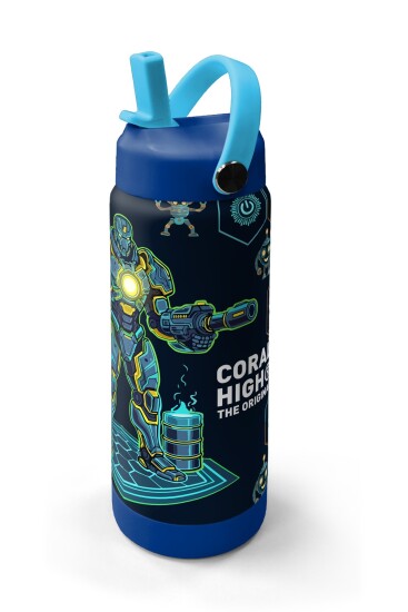 Coral High Lacivert Robot Desenli Katlanır Ağızlıklı Çelik Termos 650 ml 38328 - 2