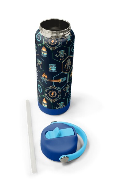 Coral High Lacivert Robot Desenli Katlanır Ağızlıklı Çelik Termos 650 ml 38328 - 5