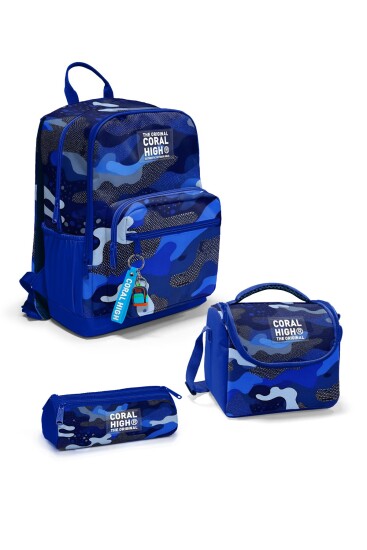 Coral High Lacivert Saks Kamuflaj Desenli 3’lü Okul Çanta Seti SET0123689 