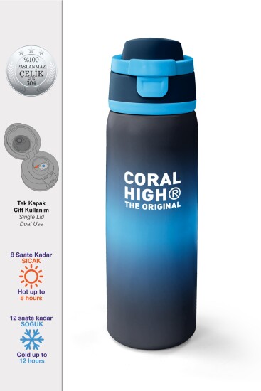 Coral High Lacivert Siyah Renkli Pipetli ve Direkt İçim Çelik Termos 800 ml 38560 
