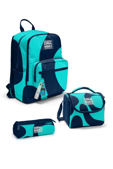 Coral High Lacivert Turkuaz Desenli 3’lü Okul Çanta Seti SET0123686 