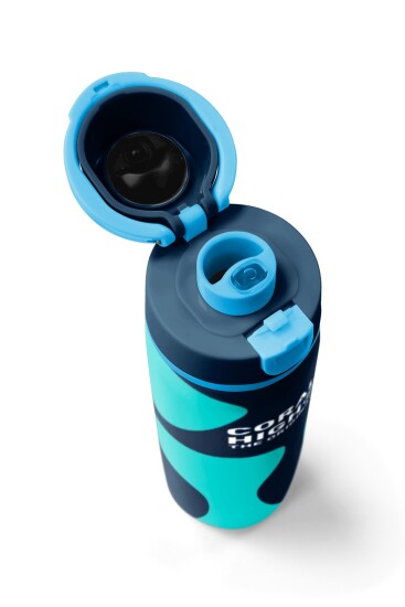 Coral High Lacivert Turkuaz Desenli Pipetli ve Direkt İçim Çelik Termos 800 ml 38546 - 7