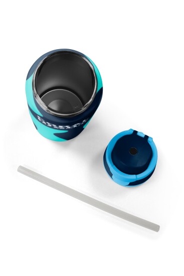 Coral High Lacivert Turkuaz Desenli Pipetli ve Direkt İçim Çelik Termos 800 ml 38546 - 8