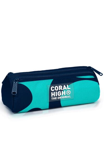 Coral High Lacivert Turkuaz Desenli Üç Bölmeli Kalem Çantası 11186 - 1