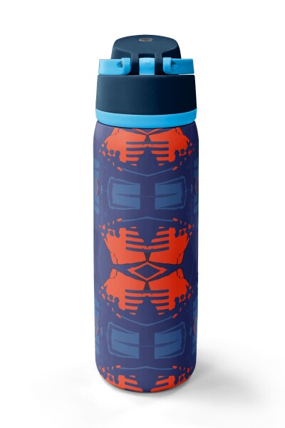 Coral High Lacivert Turuncu Çizgi Desenli Pipetli ve Direkt İçim Çelik Termos 800 ml 38567 - 6