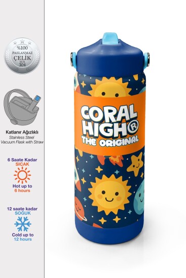 Coral High Lacivert Uzay Desenli Katlanır Ağızlıklı Çelik Termos 650 ml 38342 