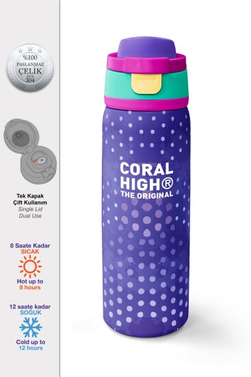 Coral High Lavanta Renkli Pipetli ve Direkt İçim Çelik Termos 800 ml 38563 - Coral High
