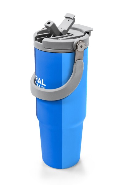 Coral High Mavi Çizgili Desenli Pipetli ve Direkt İçim Çelik Termos 900 ml 38748 - 2