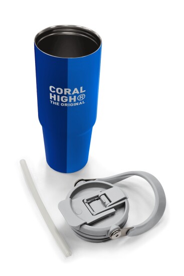 Coral High Mavi Çizgili Desenli Pipetli ve Direkt İçim Çelik Termos 900 ml 38748 - 8