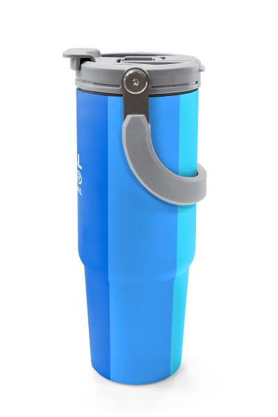 Coral High Mavi Çizgili Desenli Pipetli ve Direkt İçim Çelik Termos 900 ml 38748 - 5