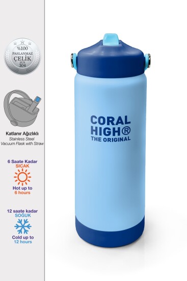 Coral High Mavi Katlanır Ağızlıklı Çelik Termos 650 ml 38399 - CORAL HIGH