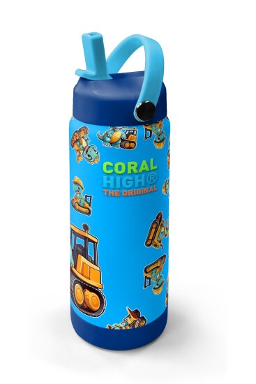 Coral High Mavi Turuncu Dinozor Desenli Katlanır Ağızlıklı Çelik Termos 650 ml 38396 - 2