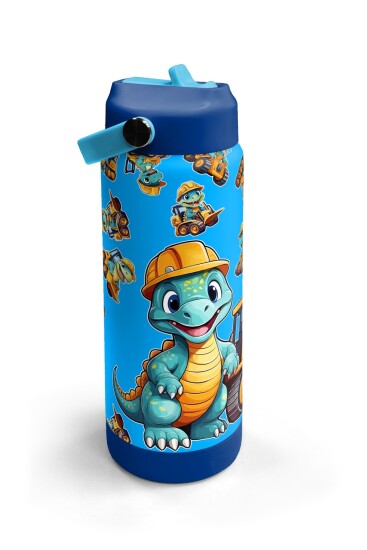 Coral High Mavi Turuncu Dinozor Desenli Katlanır Ağızlıklı Çelik Termos 650 ml 38396 - 3