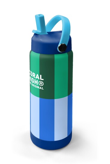 Coral High Mavi Yeşil Çizgi Desenli Katlanır Ağızlıklı Çelik Termos 650 ml 38311 - 2