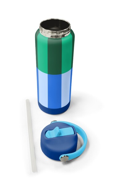 Coral High Mavi Yeşil Çizgi Desenli Katlanır Ağızlıklı Çelik Termos 650 ml 38311 - 5
