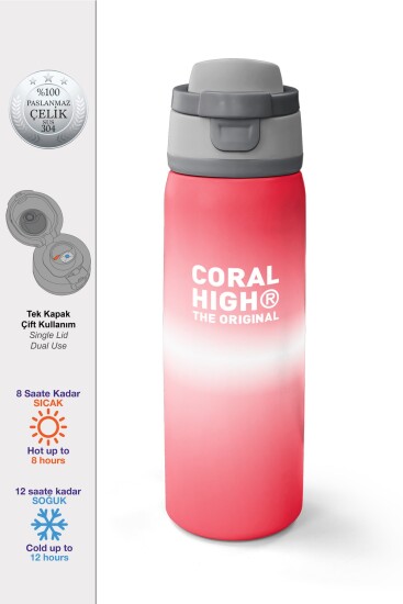 Coral High Mercan Renkli Pipetli ve Direkt İçim Çelik Termos 800 ml 38561 - 1