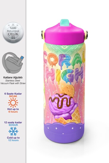 Coral High Milka Dondurma Desenli Katlanır Ağızlıklı Çelik Termos 650 ml 38336 - 1
