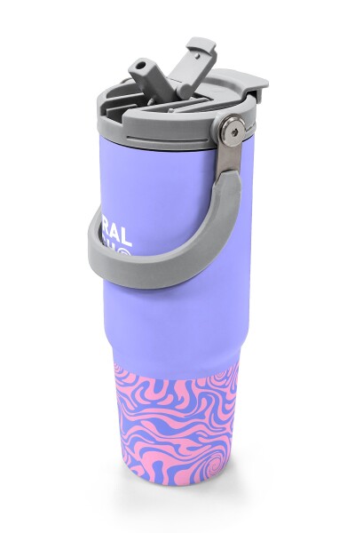 Coral High Milka Geometrik Desenli Pipetli ve Direkt İçim Çelik Termos 900 ml 38704 - 2
