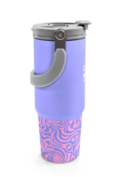 Coral High Milka Geometrik Desenli Pipetli ve Direkt İçim Çelik Termos 900 ml 38704 - 6