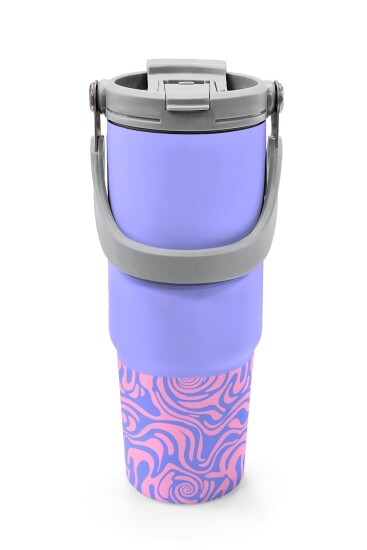 Coral High Milka Geometrik Desenli Pipetli ve Direkt İçim Çelik Termos 900 ml 38704 - 7