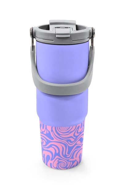 Coral High Milka Geometrik Desenli Pipetli ve Direkt İçim Çelik Termos 900 ml 38704 - 7