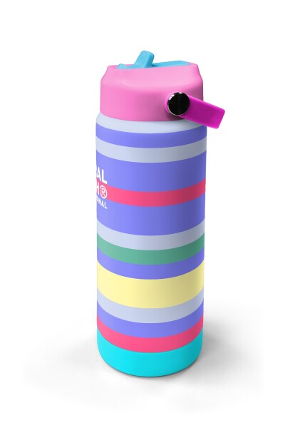 Coral High Milka Gri Sarı Çizgi Desenli Katlanır Ağızlıklı Çelik Termos 650 ml 38302 - 4