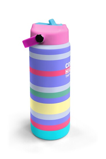 Coral High Milka Gri Sarı Çizgi Desenli Katlanır Ağızlıklı Çelik Termos 650 ml 38302 - 3