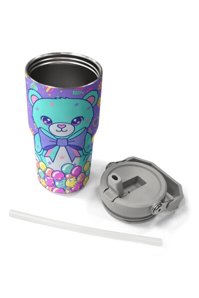 Coral High Milka Şeker Ayıcık Desenli Katlanır Ağızlıklı Çelik Termos 600 ml 38902 - 7