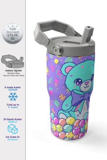 Coral High Milka Şeker Ayıcık Desenli Katlanır Ağızlıklı Çelik Termos 600 ml 38902 - 1