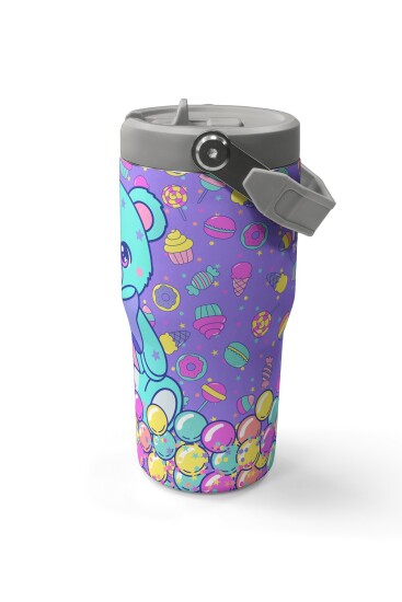 Coral High Milka Şeker Ayıcık Desenli Katlanır Ağızlıklı Çelik Termos 600 ml 38902 - 6