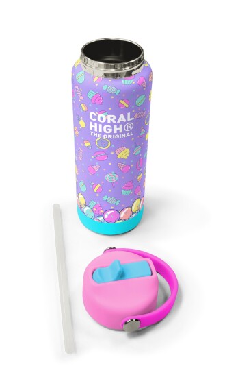 Coral High Milka Şeker Ayıcık Desenli Katlanır Ağızlıklı Çelik Termos 650 ml 38305 - 5