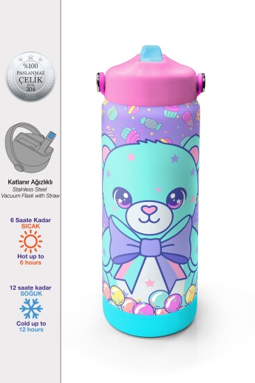 Coral High Milka Şeker Ayıcık Desenli Katlanır Ağızlıklı Çelik Termos 650 ml 38305 - 1