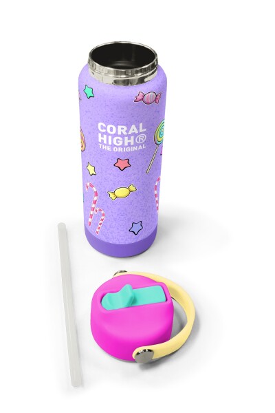 Coral High Milka Su Yeşili Tavşan Desenli Katlanır Ağızlıklı Çelik Termos 650 ml 38337 - 5